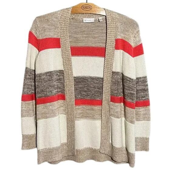 Rafaella Striped Open Front Cardigan Boho Layering Sweater Size L - Picture 2 of 6